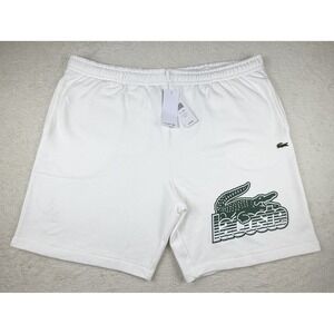 NWT-LACOSTE Men's 4XL White Fleece Big Logo Green Alligator Sweat Shorts